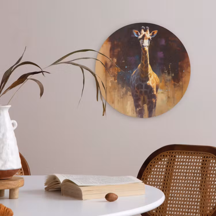 Giraf - Bruin - Abstract - Geschilderd Akoestische PET Vilt - Rond klein -sfeer3