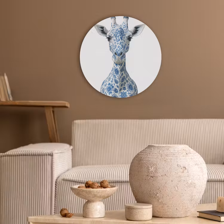 Giraffe - Delfts blauw - Dieren - Minimalistisch Akoestische PET Vilt - Rond klein -sfeer1
