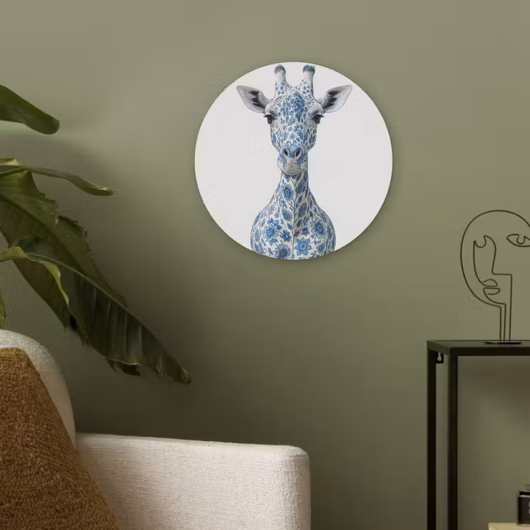Giraffe - Delfts blauw - Dieren - Minimalistisch Akoestische PET Vilt - Rond klein -sfeer2