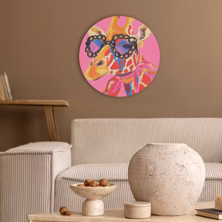 Giraf - Roze - Bril - Sjaal Akoestische PET Vilt - Rond klein -sfeer1