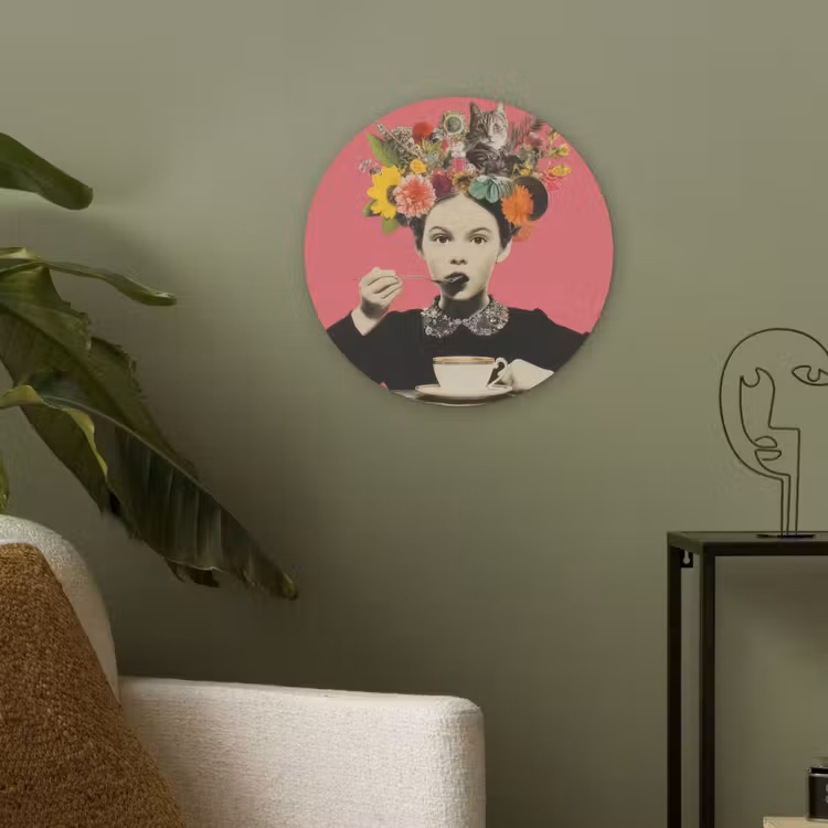 Meisje - Kopje - Bloemen - Roze Akoestische PET Vilt - Rond klein -sfeer2