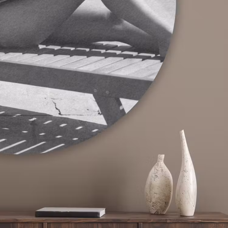 Glamour - Modern - Zwart - Wit Akoestische PET Vilt - Rond klein -sfeer5_closeup