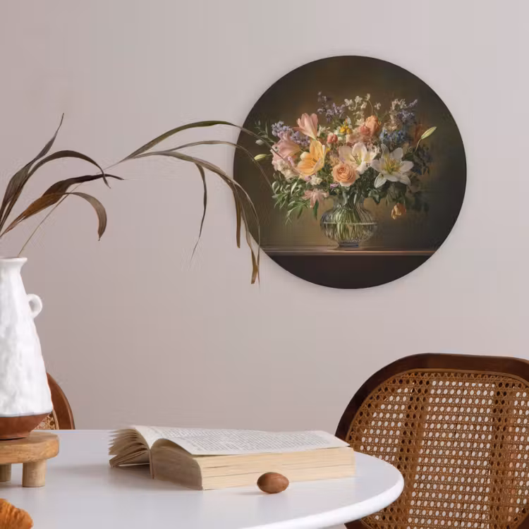 Glazen - Bloemen - Boeket - Kleuren Akoestische PET Vilt - Rond klein -sfeer3