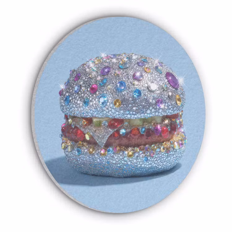 Glitters - Hamburger - Blauw Akoestische PET Vilt - Rond klein -3d