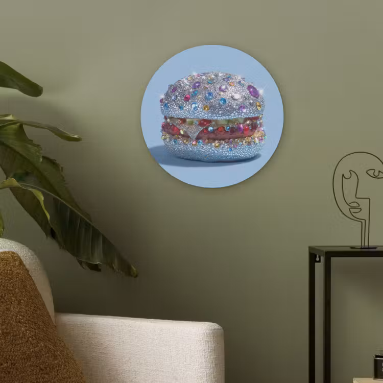 Glitters - Hamburger - Blauw Akoestische PET Vilt - Rond klein -sfeer2
