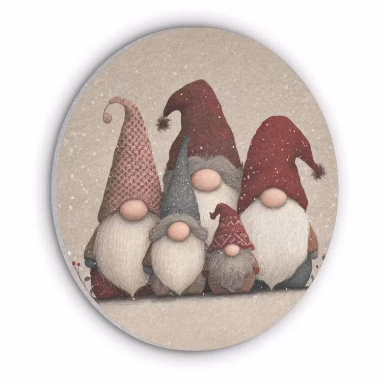 Kabouters - Kerst - Sneeuw - Puntmutsen Akoestische PET Vilt - Rond klein -3d