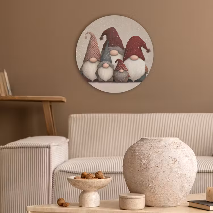 Kabouters - Kerst - Sneeuw - Puntmutsen Akoestische PET Vilt - Rond klein -sfeer1