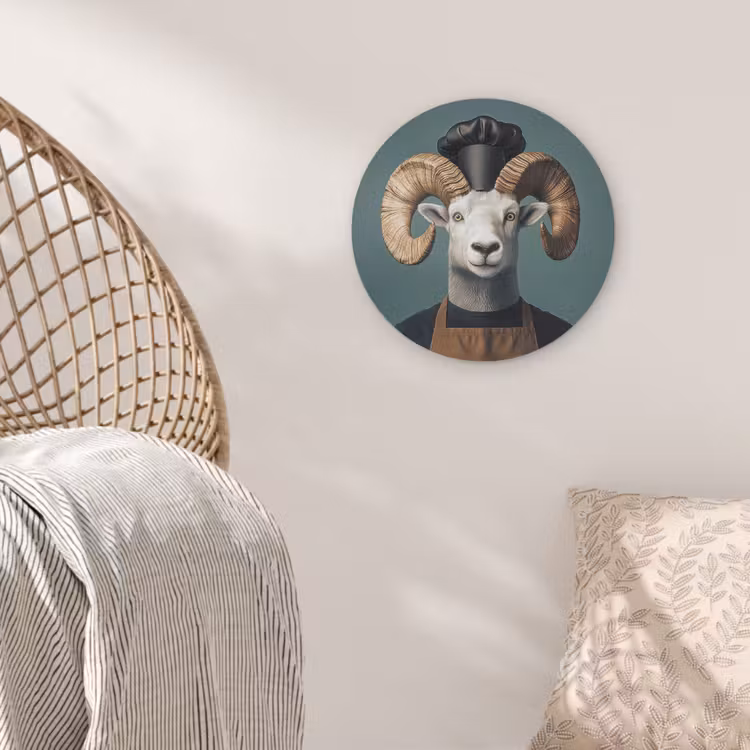 Geit - Hoorns - Kokskleding Akoestische PET Vilt - Rond klein -sfeer4