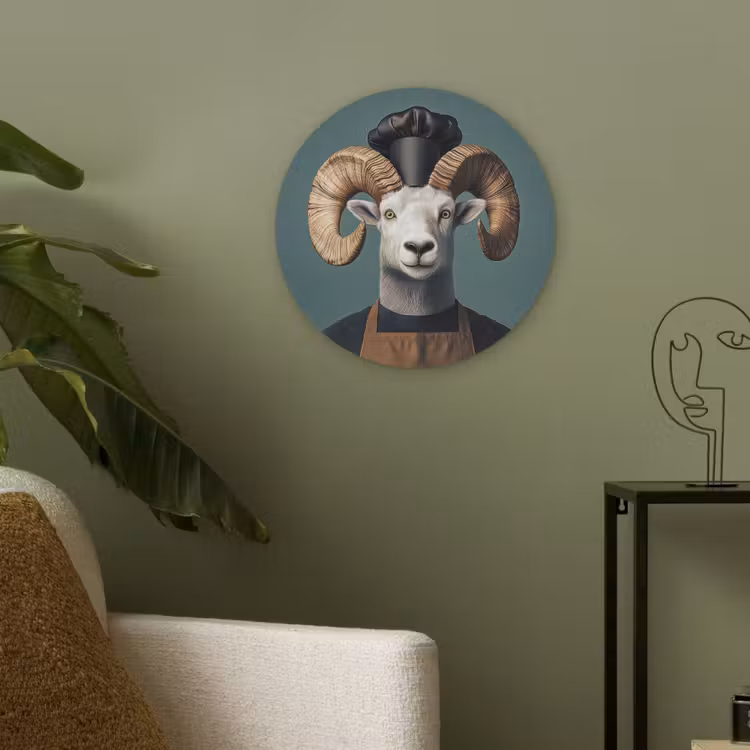 Geit - Hoorns - Kokskleding Akoestische PET Vilt - Rond klein -sfeer2