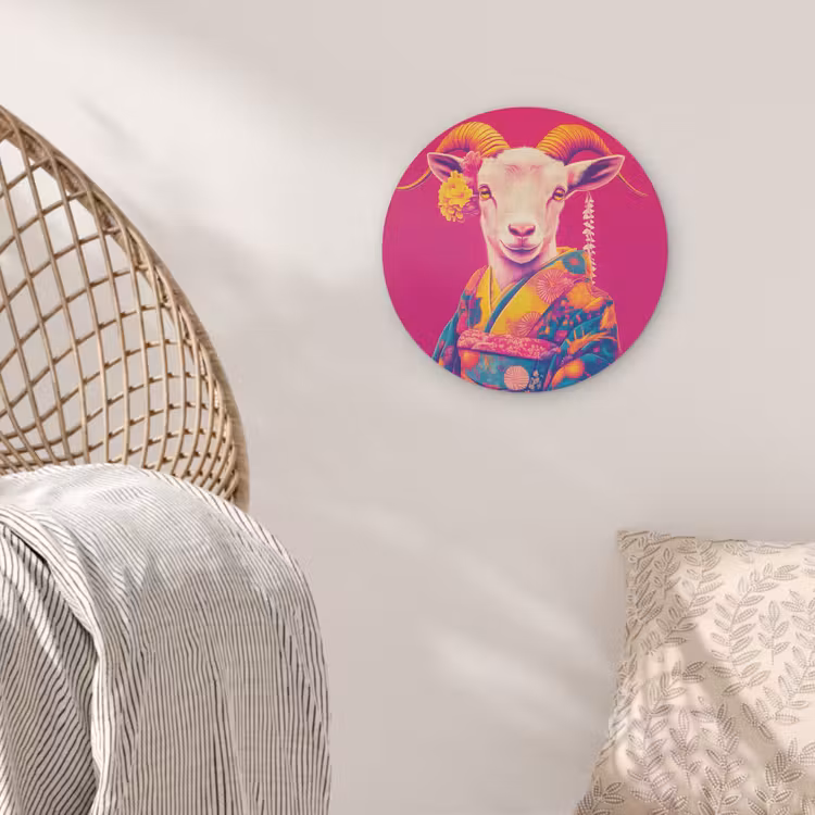 Geit - Hoorns - Kimono - Kleurrijk Akoestische PET Vilt - Rond klein -sfeer4