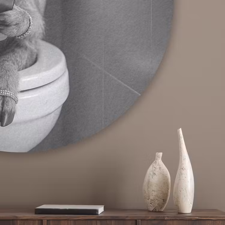 Geit - Telefoon - Toilet - Zwart - Wit Akoestische PET Vilt - Rond klein -sfeer5_closeup