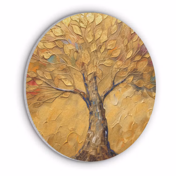 Goud - Boom - Abstract - Modern Akoestische PET Vilt - Rond klein -3d