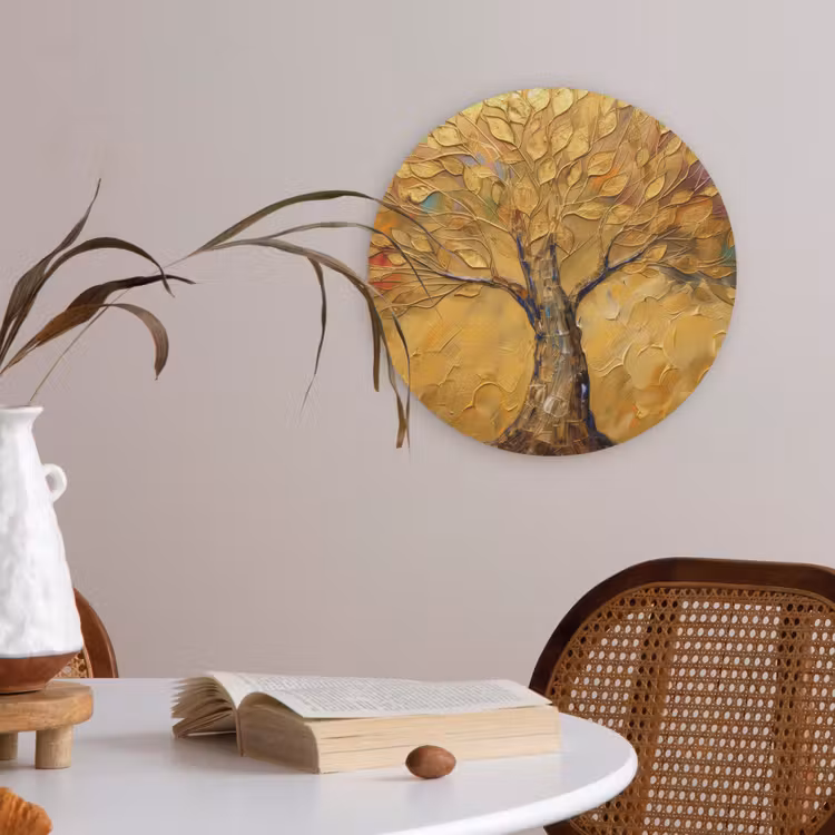 Goud - Boom - Abstract - Modern Akoestische PET Vilt - Rond klein -sfeer3
