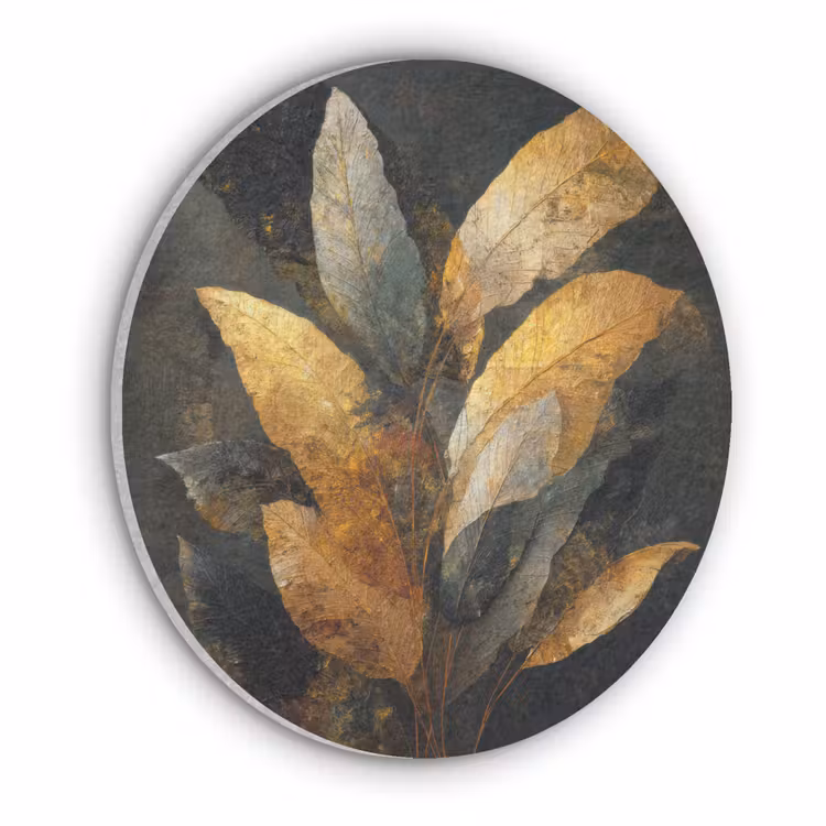 Gouden Bladcompositie β Botanische Luxe Akoestische PET Vilt - Rond klein -3d
