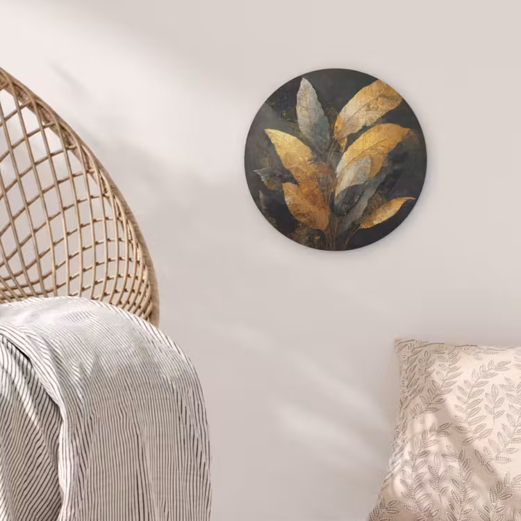 Gouden Bladcompositie β Botanische Luxe Akoestische PET Vilt - Rond klein -sfeer4