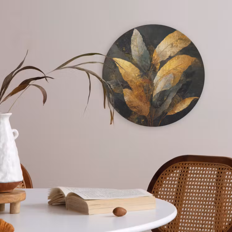 Gouden Bladcompositie β Botanische Luxe Akoestische PET Vilt - Rond klein -sfeer3