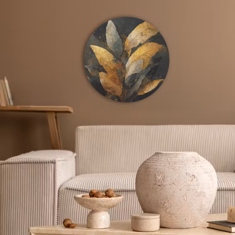 Gouden Bladcompositie β Botanische Luxe Akoestische PET Vilt - Rond klein -sfeer1