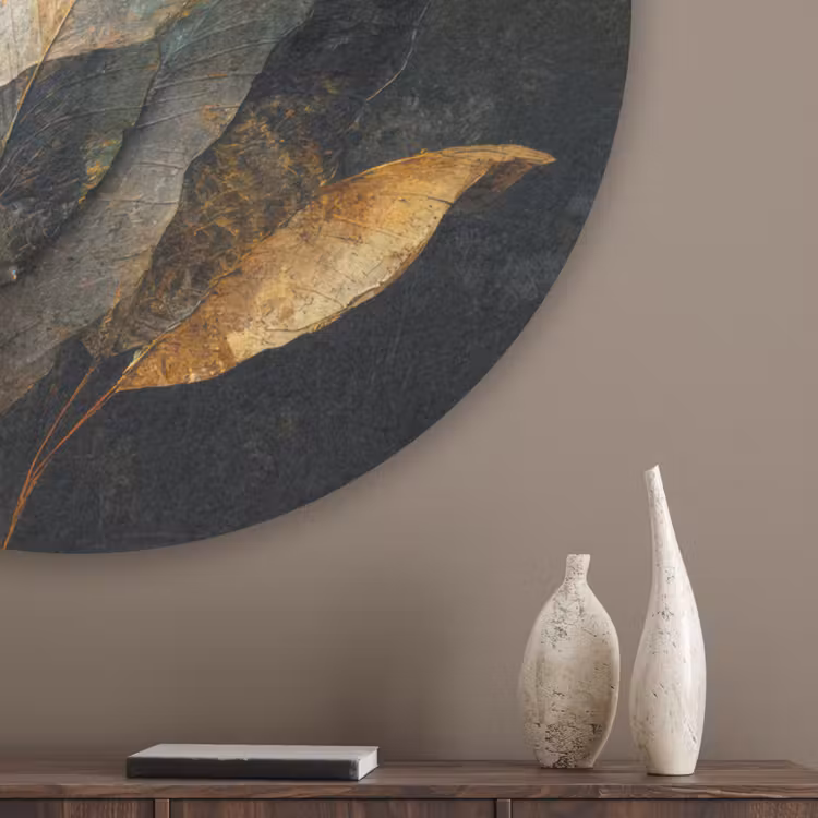 Gouden Bladcompositie β Botanische Luxe Akoestische PET Vilt - Rond klein -sfeer5_closeup