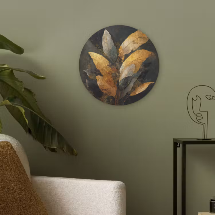 Gouden Bladcompositie β Botanische Luxe Akoestische PET Vilt - Rond klein -sfeer2