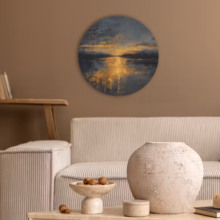 Gouden Reflectie op Water Akoestische PET Vilt - Rond klein -sfeer1