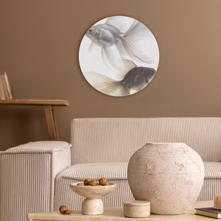Goudvissen - Modern - Wit Akoestische PET Vilt - Rond klein -sfeer1