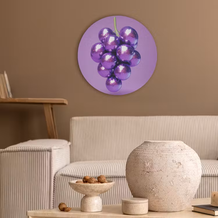 Druif - Disco - Glitter - Paars Akoestische PET Vilt - Rond klein -sfeer1