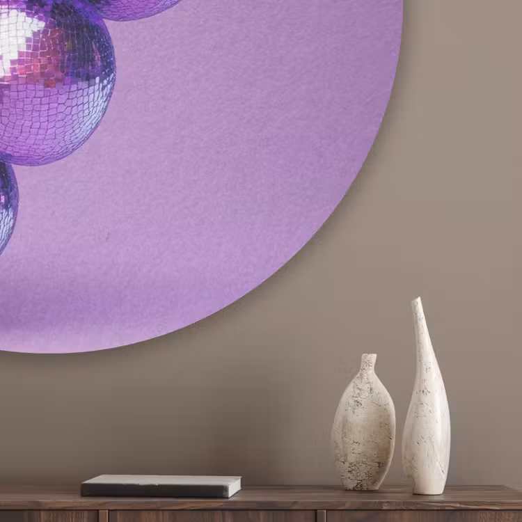 Druif - Disco - Glitter - Paars Akoestische PET Vilt - Rond klein -sfeer5_closeup