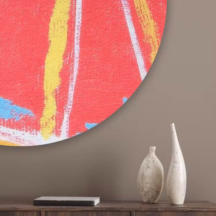 Grapefruit - Geschilderd - Roze - Strepen Akoestische PET Vilt - Rond klein -sfeer5_closeup