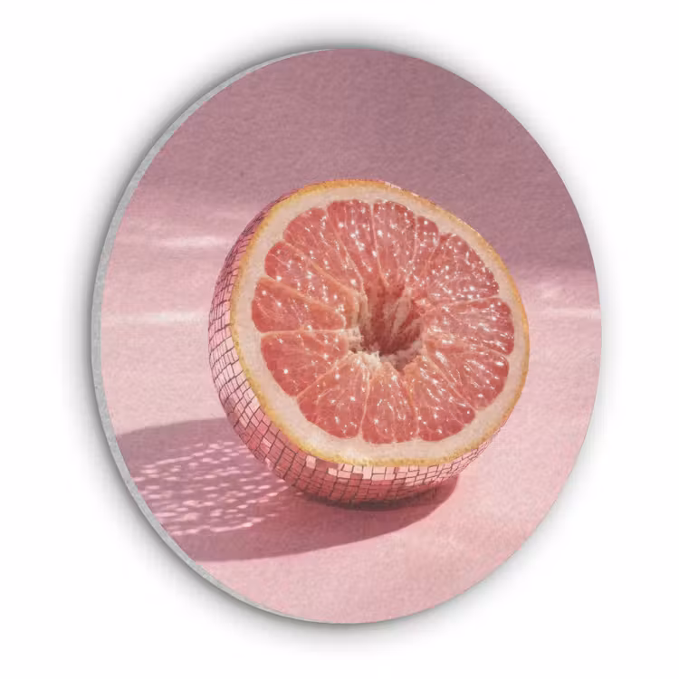 Grapefruit - Roze - Disco - Shiny Akoestische PET Vilt - Rond klein -3d