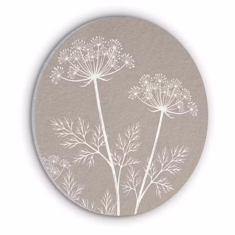 Grafisch - Fluitenkruid - Taupe Akoestische PET Vilt - Rond klein -3d