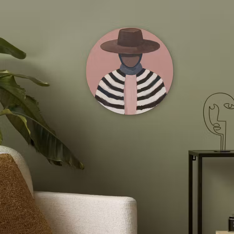 Grafisch - Vrouw - Roze Akoestische PET Vilt - Rond klein -sfeer2
