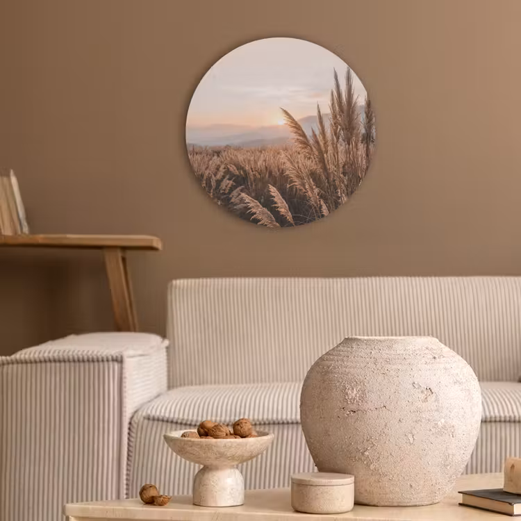 Gras - Veld - Zon - Natuur Akoestische PET Vilt - Rond klein -sfeer1