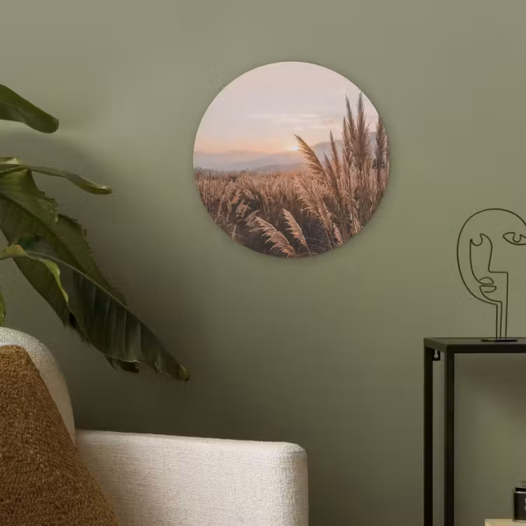 Gras - Veld - Zon - Natuur Akoestische PET Vilt - Rond klein -sfeer2