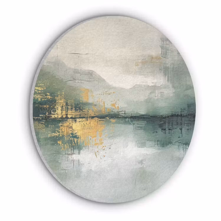 Groen - Modern - Abstract - Goud Akoestische PET Vilt - Rond klein -3d