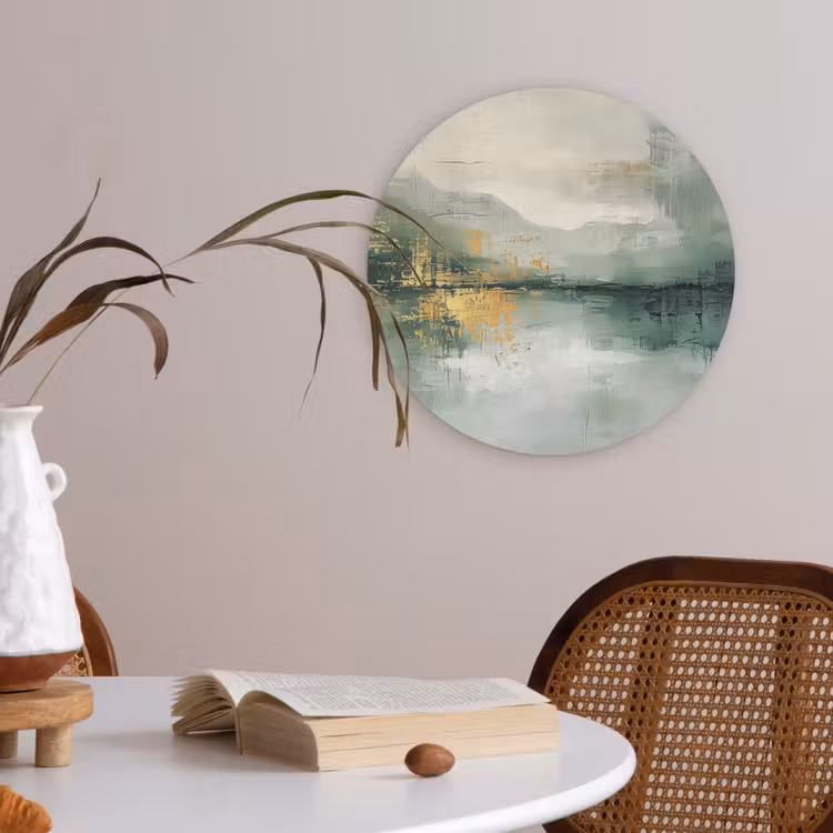 Groen - Modern - Abstract - Goud Akoestische PET Vilt - Rond klein -sfeer3