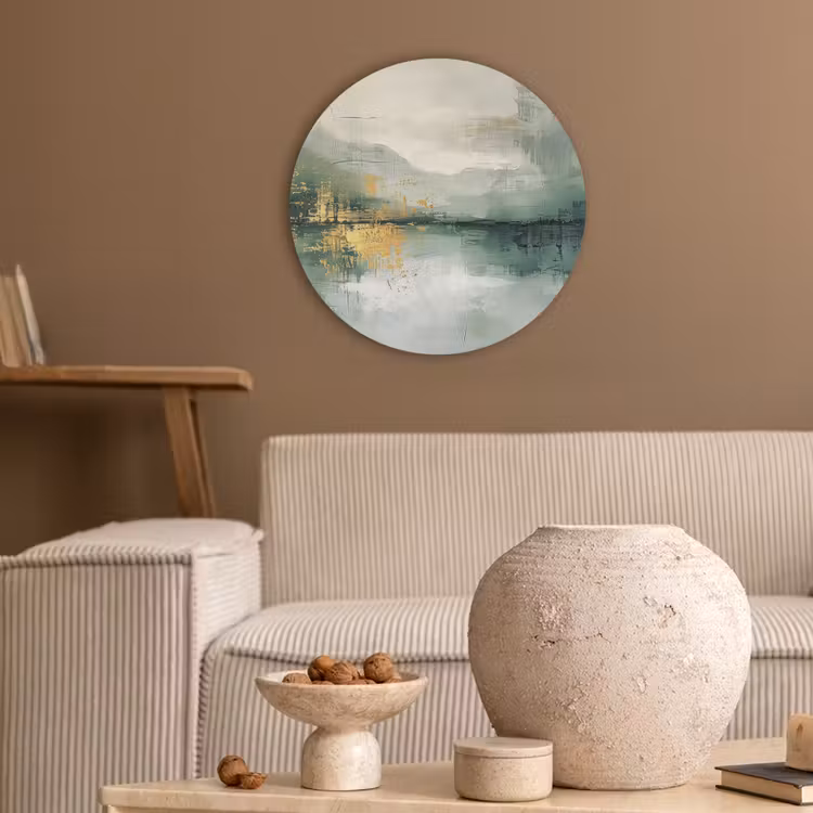 Groen - Modern - Abstract - Goud Akoestische PET Vilt - Rond klein -sfeer1