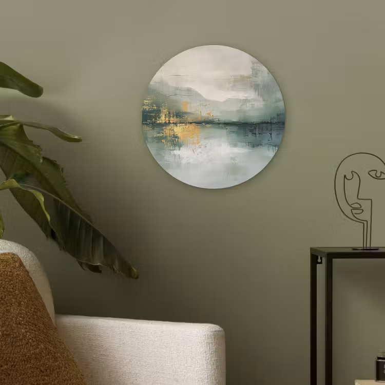 Groen - Modern - Abstract - Goud Akoestische PET Vilt - Rond klein -sfeer2