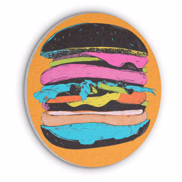 Hamburger - Kleurrijk - Speels Akoestische PET Vilt - Rond klein -3d