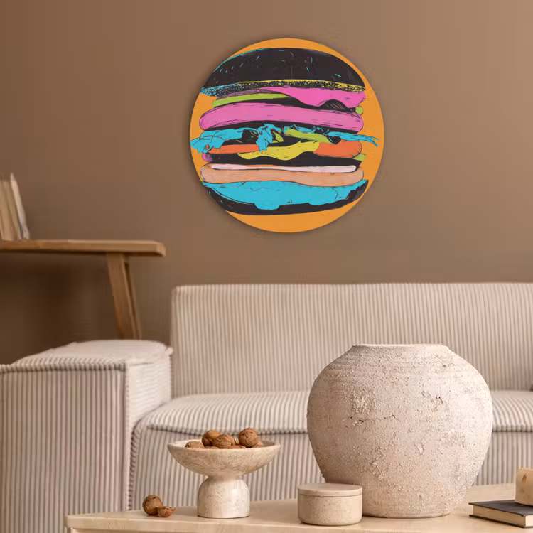Hamburger - Kleurrijk - Speels Akoestische PET Vilt - Rond klein -sfeer1