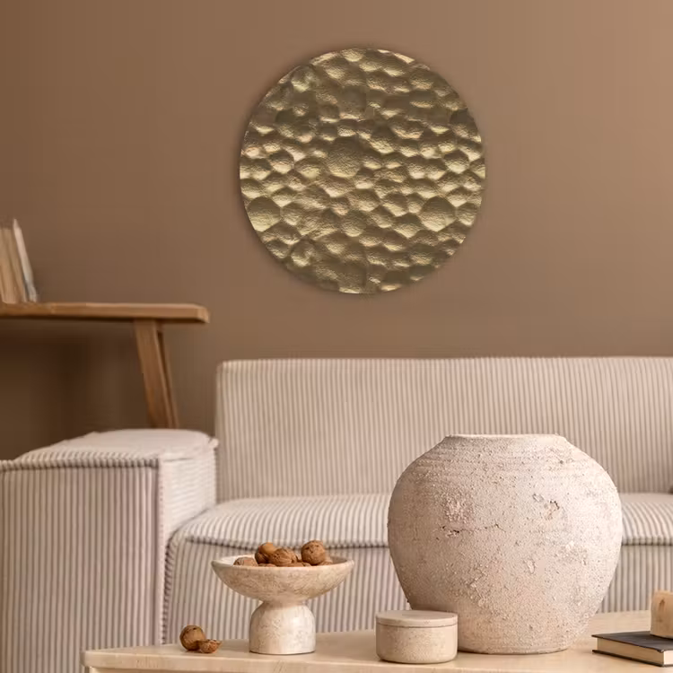 Gehamerd - Reliëf - Textuur - Bronsgoud Akoestische PET Vilt - Rond klein 838 -sfeer1