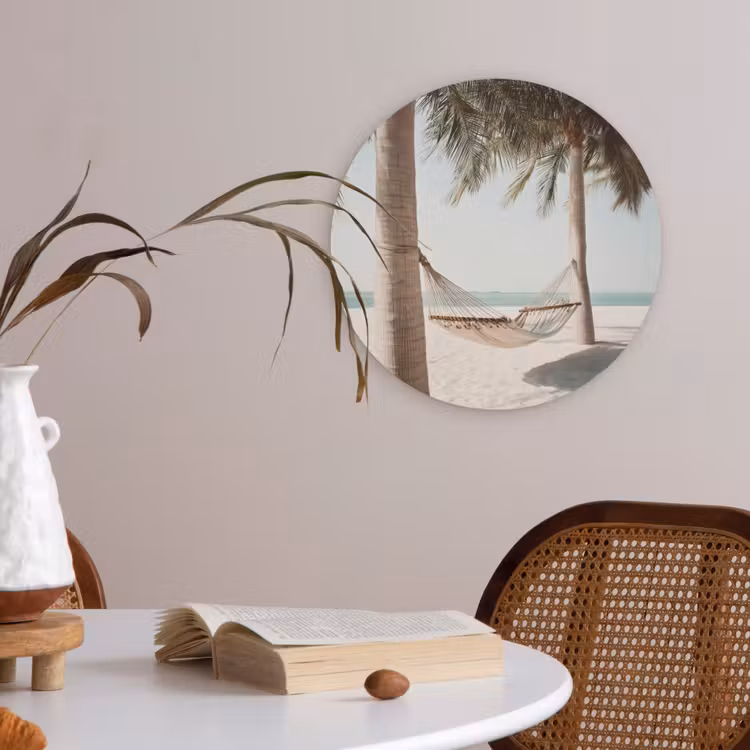 Hangmat - Palmbomen - Strand - Zee Akoestische PET Vilt - Rond klein -sfeer3