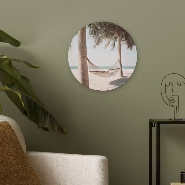 Hangmat - Palmbomen - Strand - Zee Akoestische PET Vilt - Rond klein -sfeer2