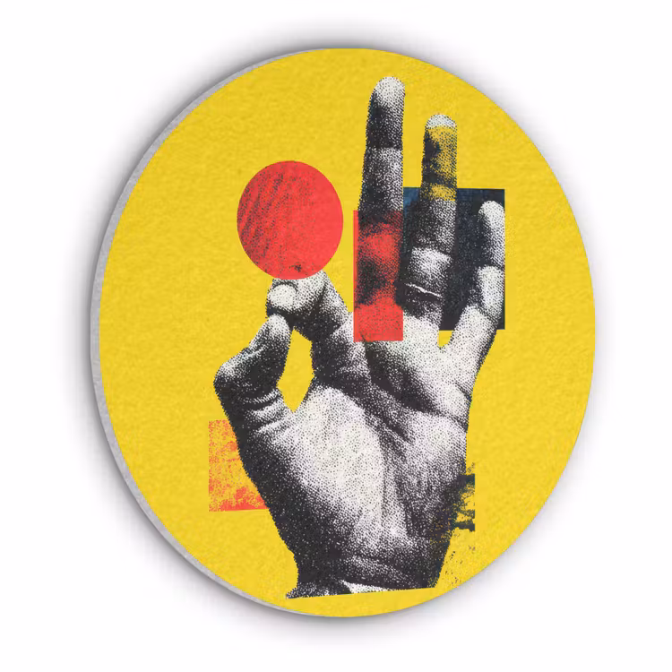 Hand - Rode cirkel - Geel Akoestische PET Vilt - Rond klein -3d