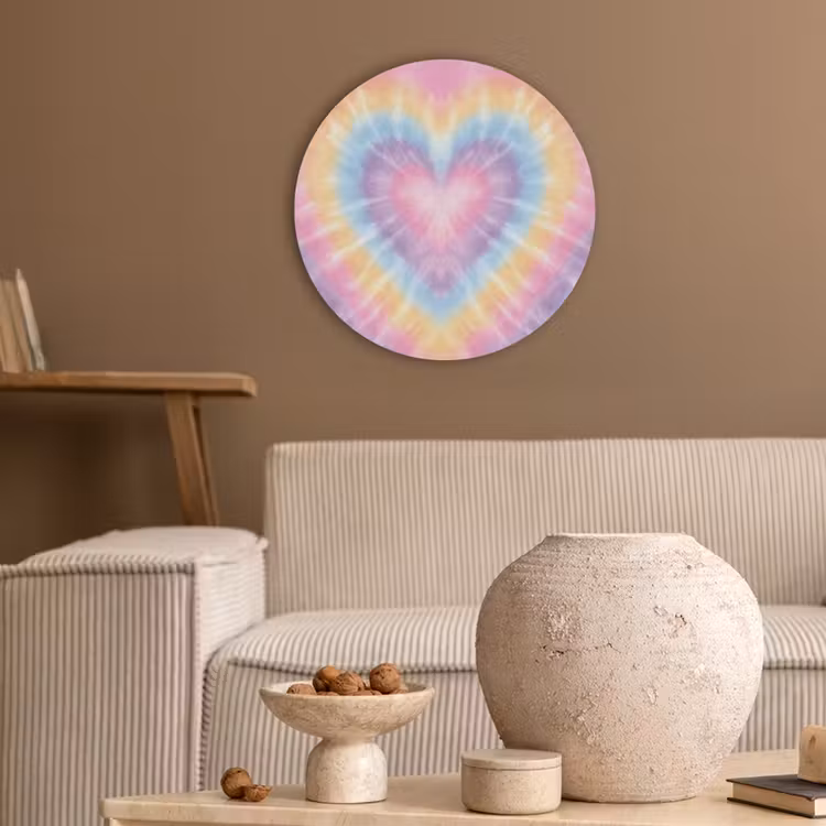 Hartvorm - Pastelkleuren - Tie Dye Akoestische PET Vilt - Rond klein -sfeer1