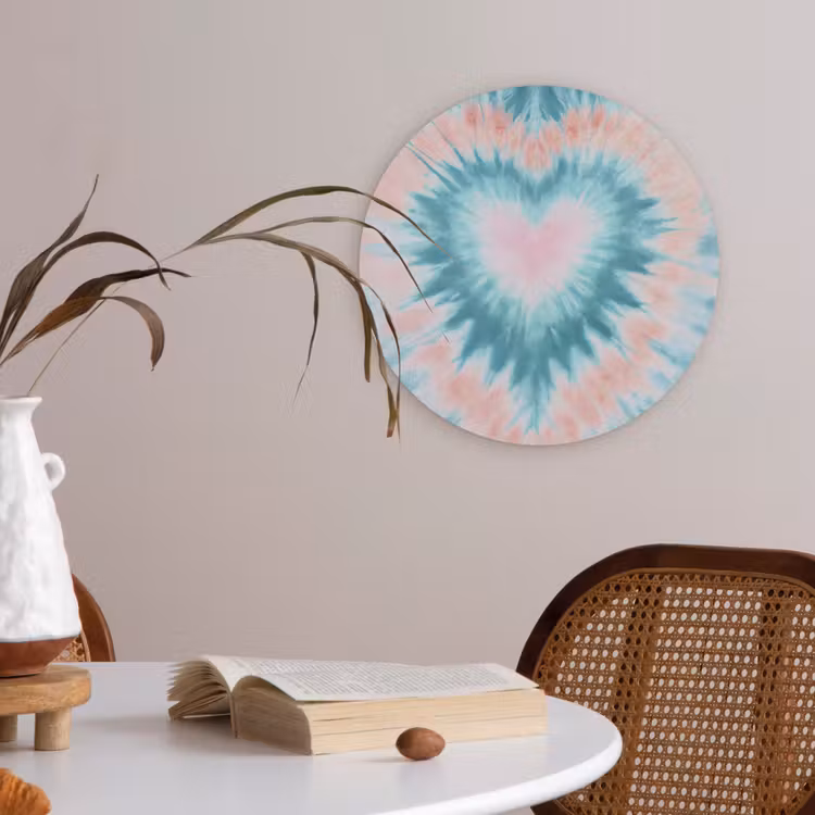 Hartvormig - Tie dye - Pasteltinten - Lichtgroen Akoestische PET Vilt - Rond klein -sfeer3