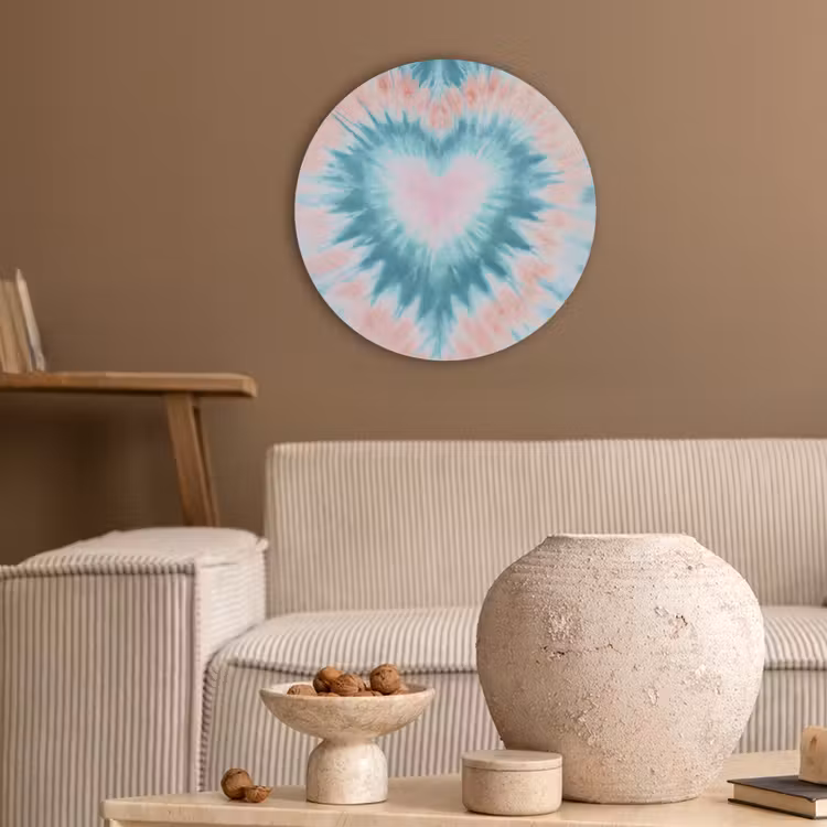 Hartvormig - Tie dye - Pasteltinten - Lichtgroen Akoestische PET Vilt - Rond klein -sfeer1