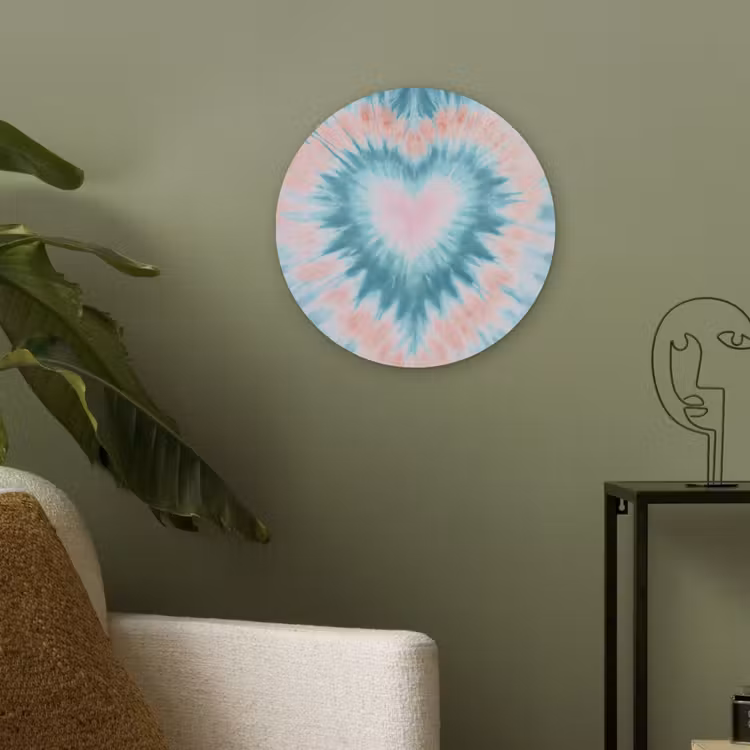 Hartvormig - Tie dye - Pasteltinten - Lichtgroen Akoestische PET Vilt - Rond klein -sfeer2