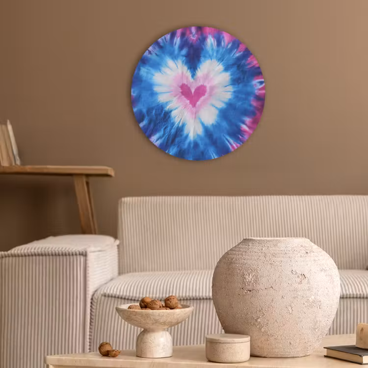 Hartvormig - Tie dye - Paars Akoestische PET Vilt - Rond klein -sfeer1