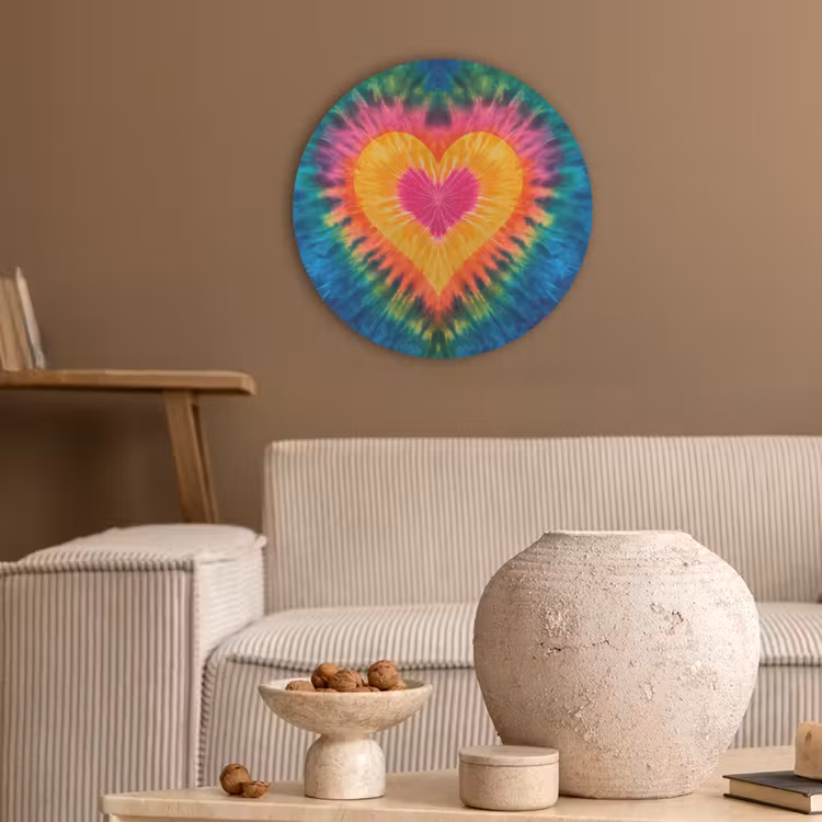 Hart - Tie Dye - Kleurrijk Akoestische PET Vilt - Rond klein -sfeer1