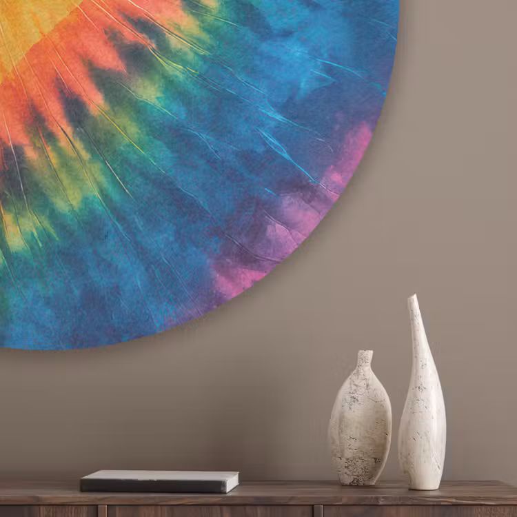 Hart - Tie Dye - Kleurrijk Akoestische PET Vilt - Rond klein -sfeer5_closeup